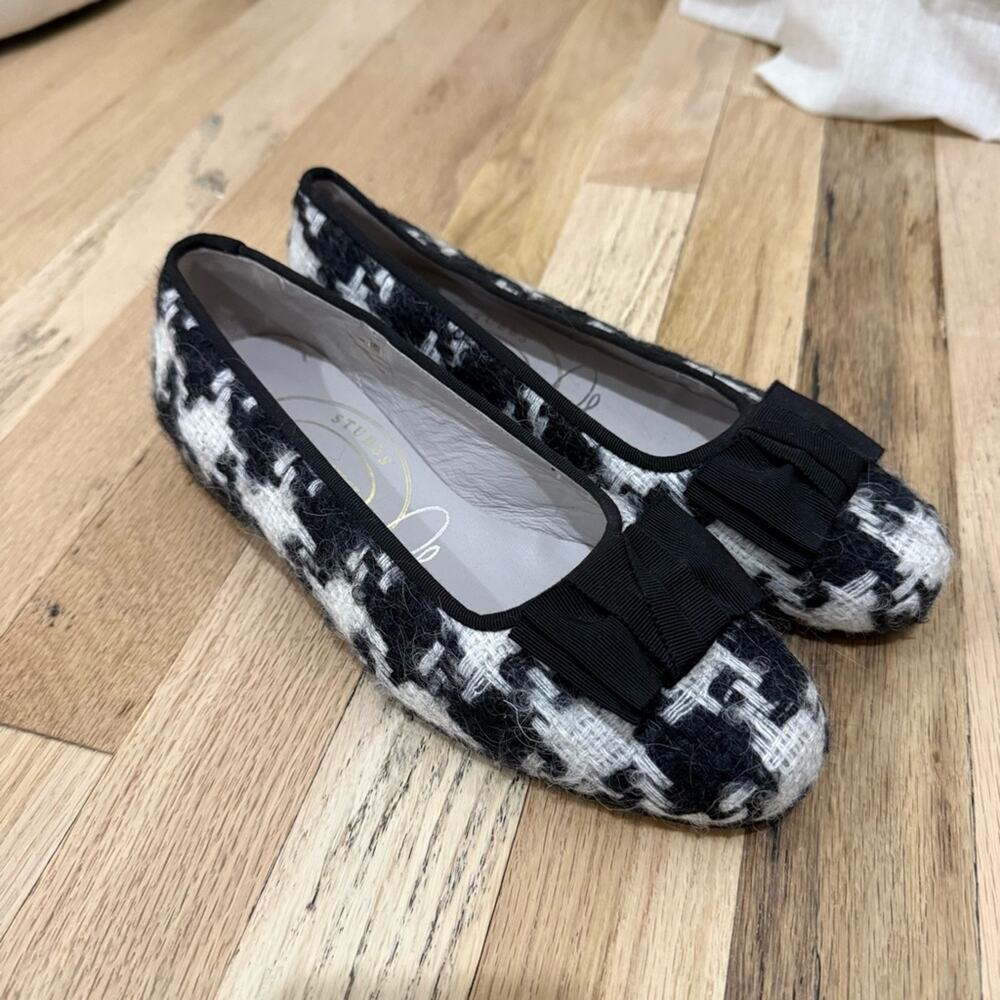 Stubbs & Wootton Opera Black/White Tweed Flats